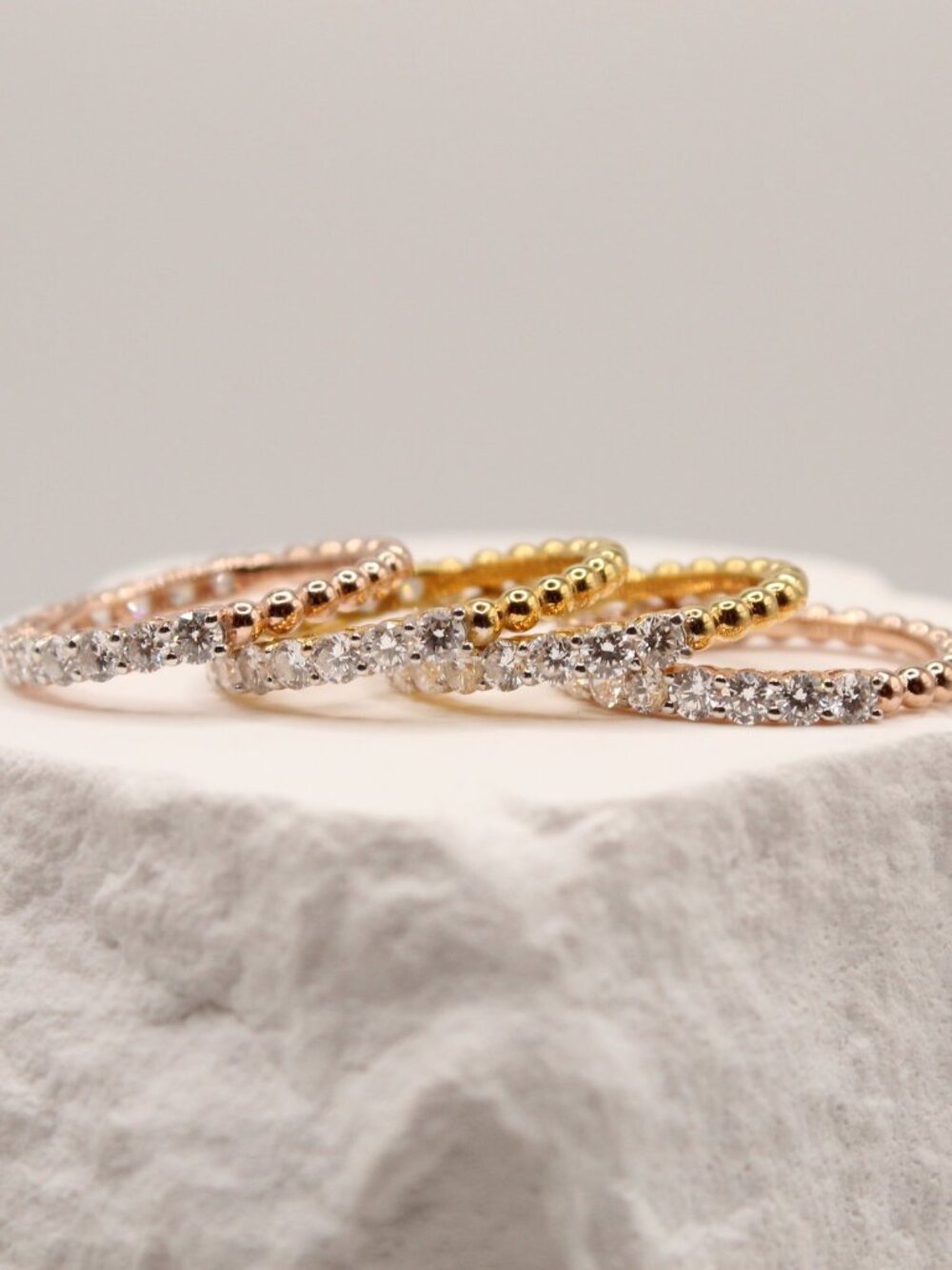 Tri-Color Stackable Diamond Ring Set - Picture 2 of 3